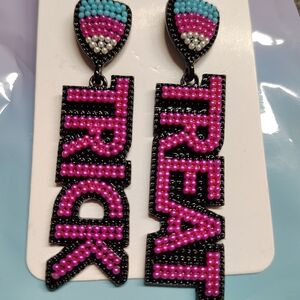 Pirple and Blue Beaded Trick or Treat Earrings